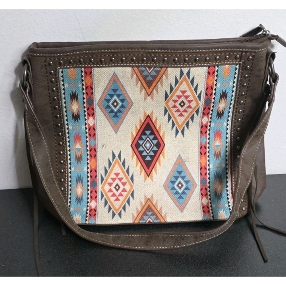 New MONTANA WEST Western Aztec Studded Brown Lather‎ Purse Shoulder Bag Cowboy